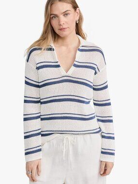 Vince Racked Ribbed Cream & Navy Stripe Pullover